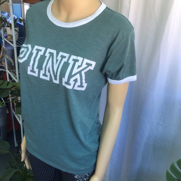 Pink short sleeve logo grayish green top size small - Picture 6 of 6